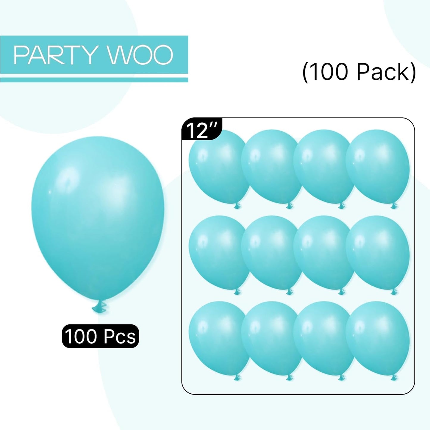 PartyWoo Teal Balloons - 100pcs 12 Inch Turquoise Latex Balloons for Baby Showers & Celebrations