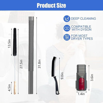 Dyson Dryer Vent Cleaner Kit - Lint Brush & Hard Bristle Crevice Tool for V15, V12, V11, V10, V8, V7