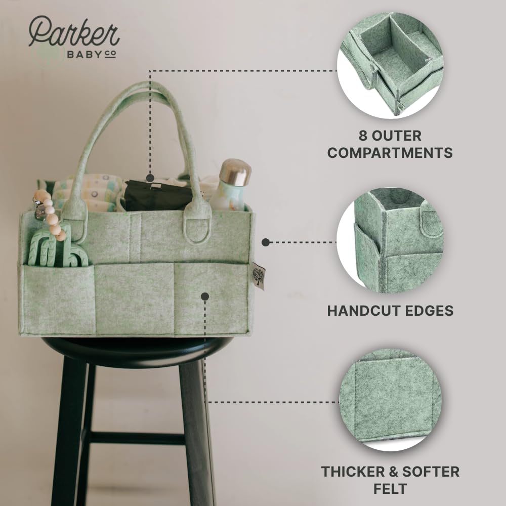 Parker Baby Diaper Caddy - Versatile Nursery Storage Bin & Car Organizer for Diapers - Sage Green