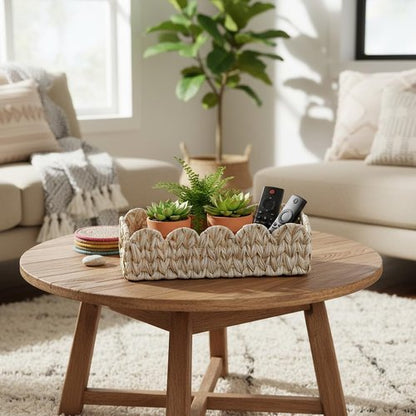 Coeusy Scalloped Toilet Paper Storage Basket - Boho Wicker Decor for Bathroom & Living Room