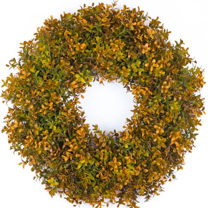 Boxwood Fall Wreath for Front Door - 24in Artificial Autumn Decor, Farmhouse Outdoor Seasonal Decoration