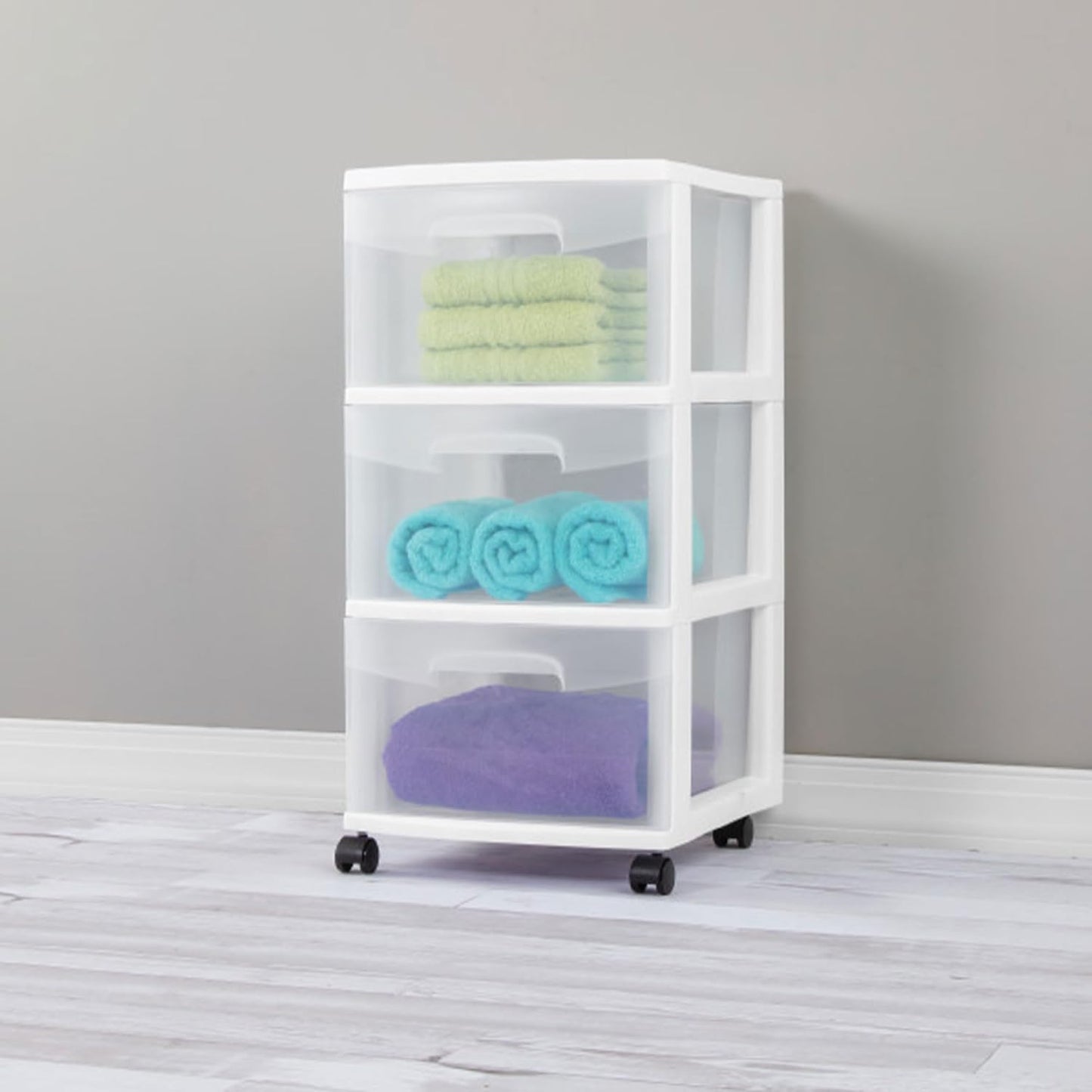 Sterilite 3-Drawer Rolling Storage Organizer - Versatile Plastic Bin Cart for Closet | White, 6-Pack