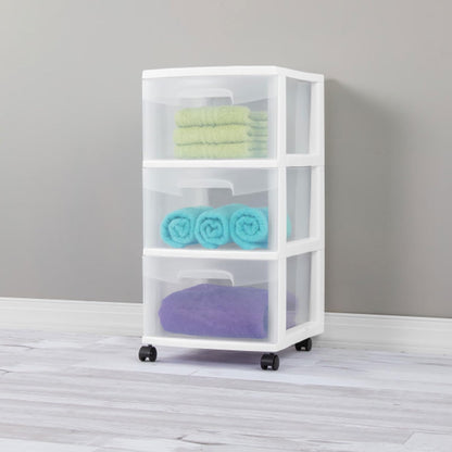 Sterilite 3-Drawer Rolling Storage Organizer - Versatile Plastic Bin Cart for Closet | White, 6-Pack