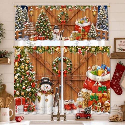 Christmas Kitchen Curtains 3 Piece Set - Farmhouse Snowman & Holiday Decor Variation of THIS listing