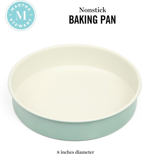 Martha Stewart Gallen 8-Inch Round Nonstick Carbon Steel Cake Pan - Durable Teal Bakeware for Cakes & Pies