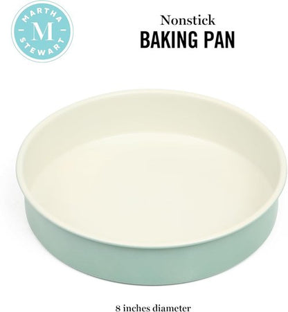 Martha Stewart Gallen 8-Inch Round Nonstick Carbon Steel Cake Pan - Durable Teal Bakeware for Cakes & Pies