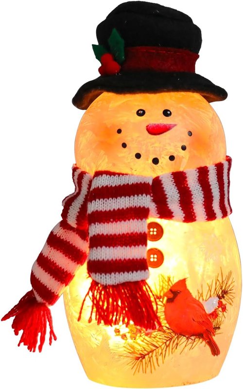 Bdor Snowman Christmas Decoration - 6.3 Inch Glass Figurine with Cardinal & Red Scarf for Holiday Décor