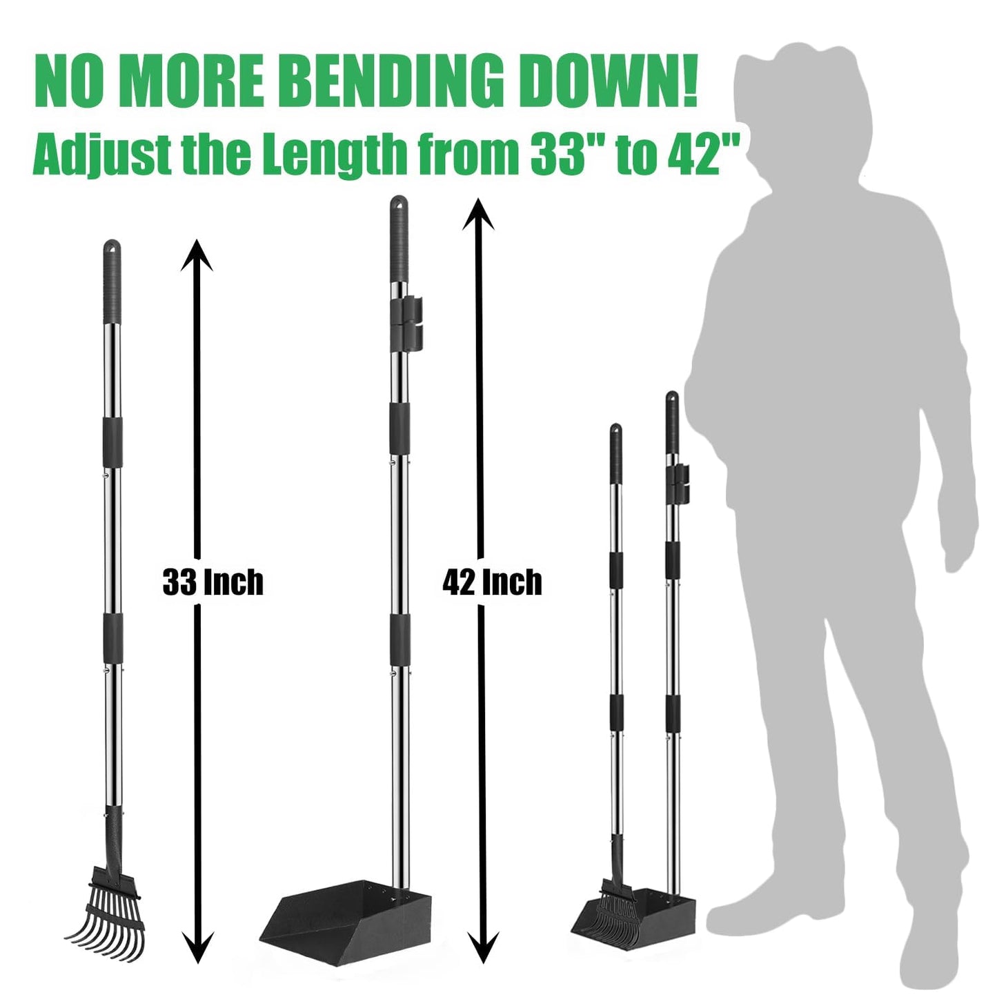 Yatmung Dog Poop Trash Can Outside - One-Stop Solution Pooper Scooper Set - 20L Dog Waste Trash Can Outdoor with Lid - Backyard, Yard - with Removable Inner Bin, Long Handle Metal Tray and Rake, Bags