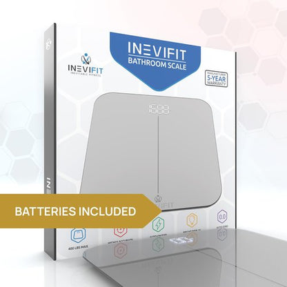 INEVIFIT Bathroom Scale, Highly Accurate Digital Bathroom Body Scale, Measures Weight up to 400 lbs. Includes Batteries