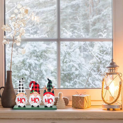 HoHoHo Rustic Wood Gnome Christmas Sign - Tabletop Holiday Decor (Variation: HOHOHO)