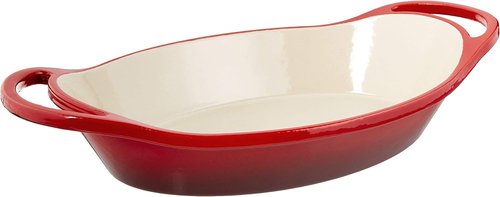 Lodge Enameled Cast Iron Oval Casserole | 2 Quart with Dual Handles - Oven Safe to 500°F - Red