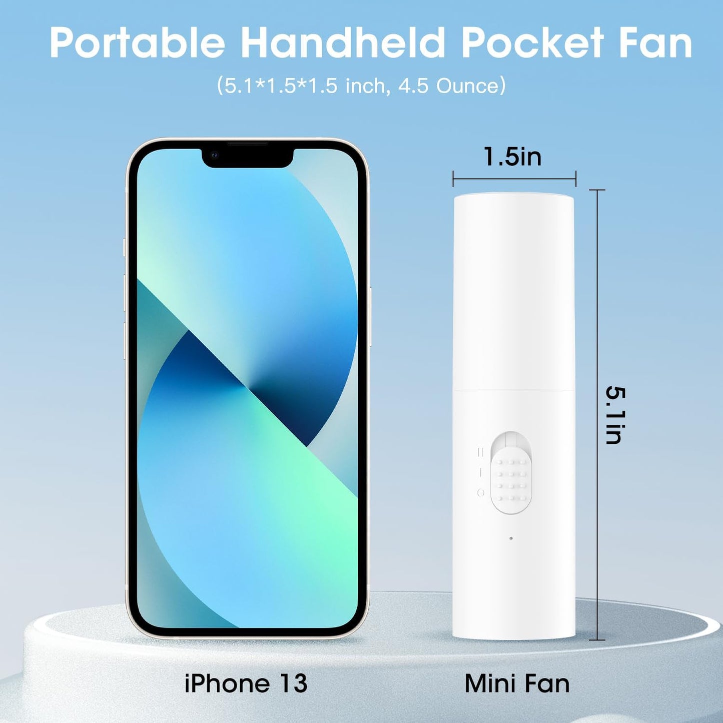 OLV Handheld Mini Fan - Portable Rechargeable 3000mAh Battery | 22+ Hours Runtime - White