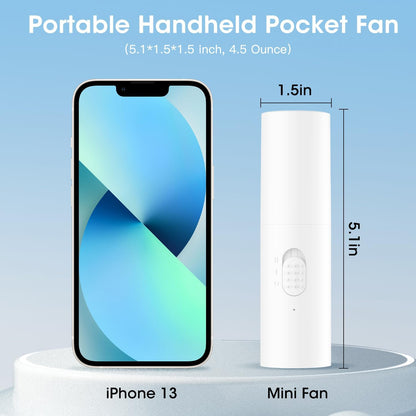 OLV Handheld Mini Fan - Portable Rechargeable 3000mAh Battery | 22+ Hours Runtime - White