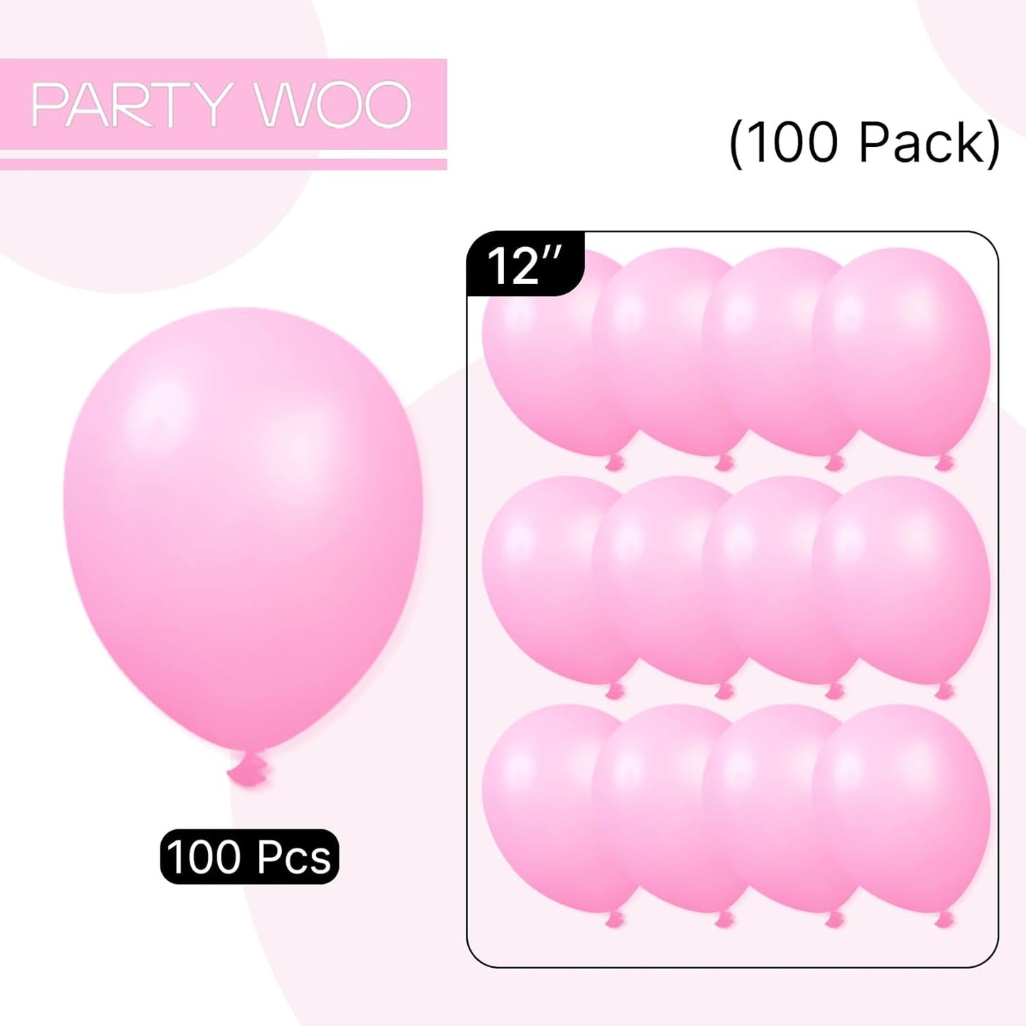 PartyWoo Pink Balloons - 100pcs 12 Inch Matte Pink Balloon Arch Kit for Baby Showers & Parties