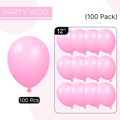 PartyWoo Pink Balloons - 100pcs 12 Inch Matte Pink Balloon Arch Kit for Baby Showers & Parties