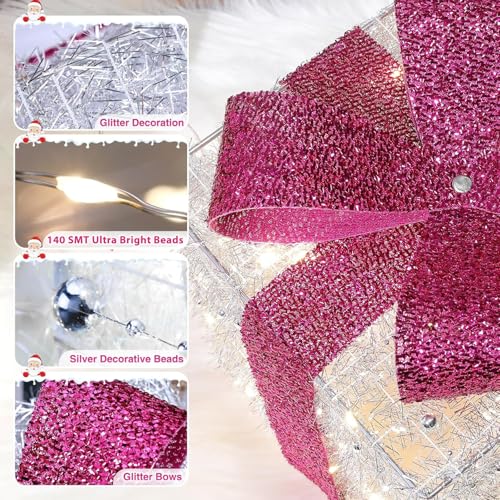 Pink Lighted Gift Box with 140 LEDs Christmas Decorations - Elegear - Standard
