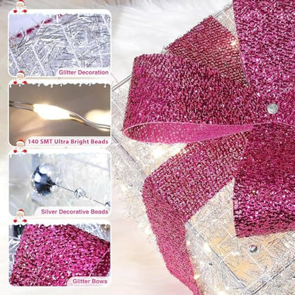 Pink Lighted Gift Box with 140 LEDs Christmas Decorations - Elegear - Standard
