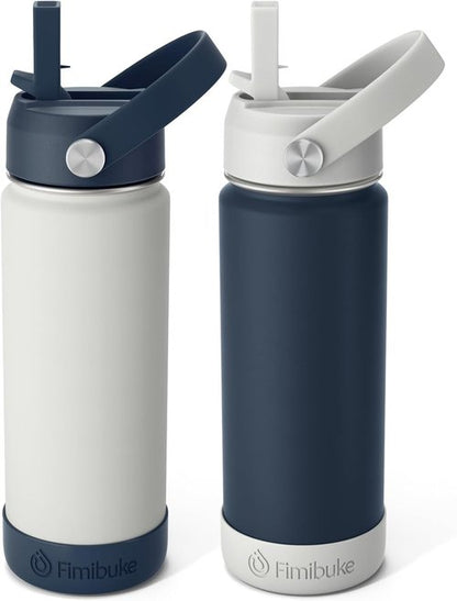 Fimibuke Kids Insulated Water Bottle - 18oz BPA-Free Double Wall Tumbler | Leak-Proof Stainless Steel (2 Pack, Coastal)