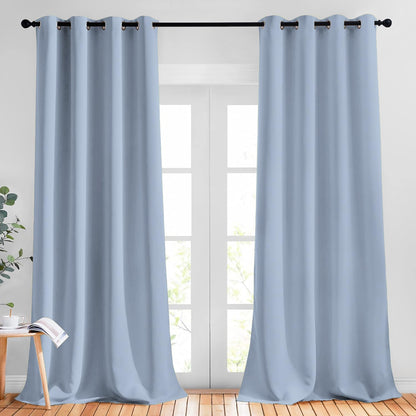 NICETOWN Room Darkening Grommet Panels - (52 inches Width, Vintage Blue, 1 Pair) Extra Long Curtains 120 inches Long, Privacy Draperies for Large Window
