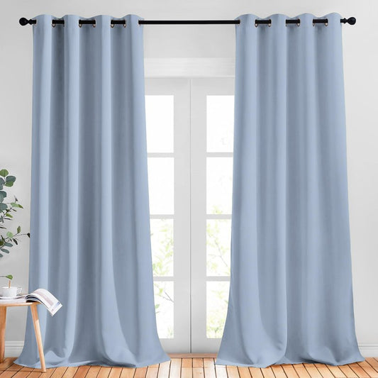 NICETOWN Room Darkening Grommet Panels - (52 inches Width, Vintage Blue, 1 Pair) Extra Long Curtains 120 inches Long, Privacy Draperies for Large Window