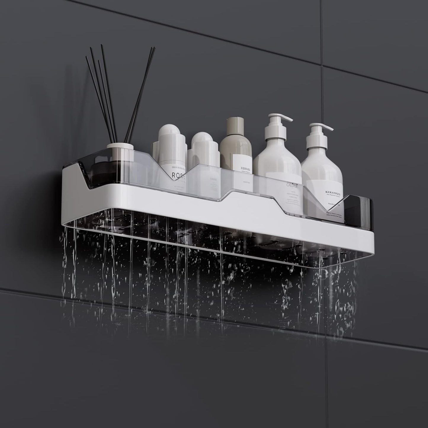 Skiennix 2-Pack Adhesive Shower Caddy - No-Drill Shower Shelves with Hooks for Bathroom & Kitchen Storage