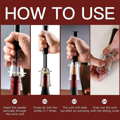 Wino on the go Wine Opening Set,Air Pressure Pump Wine Bottle Opener,Easy Cork Remover Corkscrew,Corkscrew Wine Opener Wine Opener Aluminum Alloy Handle(Red)
