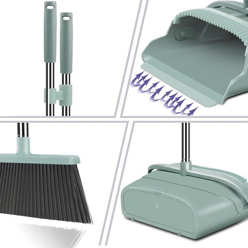 Kelamayi Broom and Dustpan Set - Large Size with Long Handle for Indoor/Outdoor Use | Green