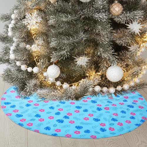 Soulchen 72 Inch Blue Cartoon Christmas Tree Skirt - Tropical Floral Design