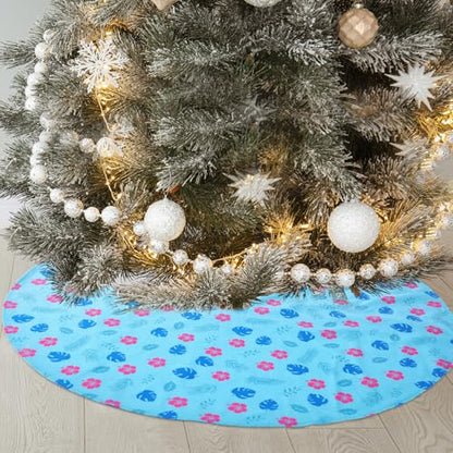 Soulchen 72 Inch Blue Cartoon Christmas Tree Skirt - Tropical Floral Design