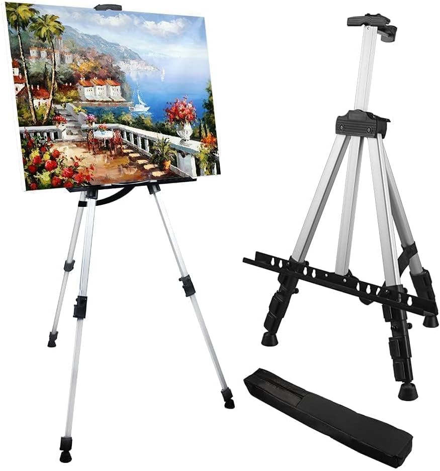 RRFTOK Art Easel Stand - Adjustable 17 to 66 Inch Aluminum Tripod for Painting | Portable Canvas Display with Carry Bag for Beginners and Students