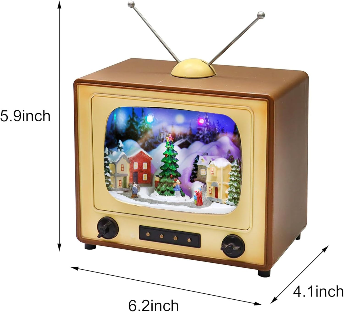 Moments In Time Animated Retro TV Christmas Village Scene - 6” Hand-Painted Lighted Décor with LED Lights & Moving Tree