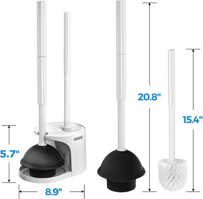 FORASTO 2-in-1 Toilet Brush and Plunger Set - Extended Handle Bathroom Cleaning Tools | Pearl White, 20.8 Inch