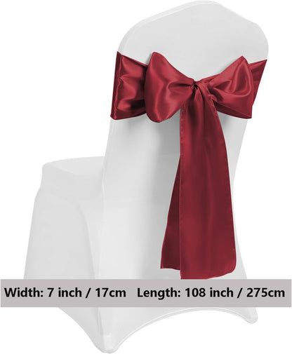 Regine Burgundy Chair Sashes - 50 Pack Dark Red Satin Ribbons for Wedding & Party Decor