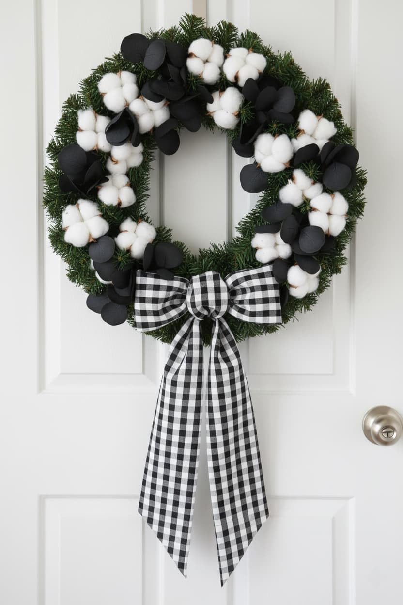 Regine Switzerland Black & White Plaid Wreath | Elegant Front Door Decoration for Holidays & Events