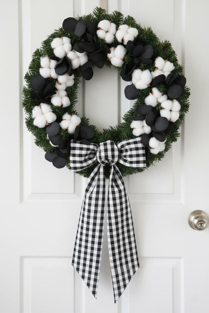 Regine Switzerland Black & White Plaid Wreath | Elegant Front Door Decoration for Holidays & Events