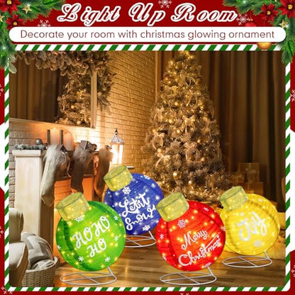Large Outdoor Christmas Ball Lighted Ornament Set - 4 Collapsible Decor with LED Lights