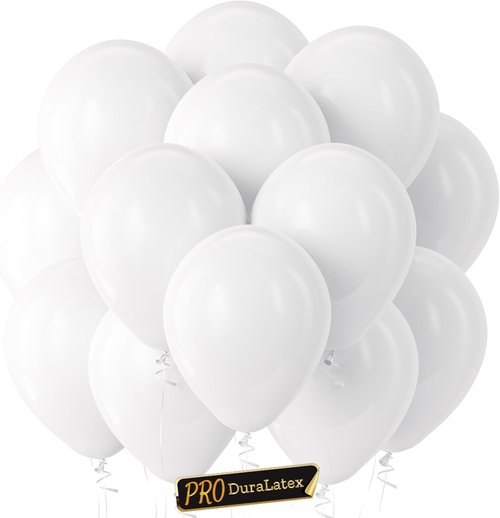 Bezente Pro Duralatex White Balloons - 100 Pack of 12-Inch Extra-Thick Balloons for Stunning Party Decor