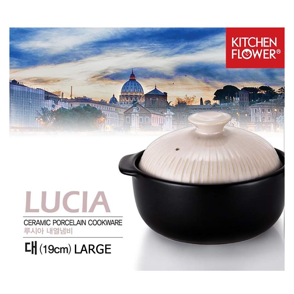 Kitchen Flower Lucia Natural Glazed Ceramic Porcelain Cookware Hot Pot (Beige Pink 1400ml)