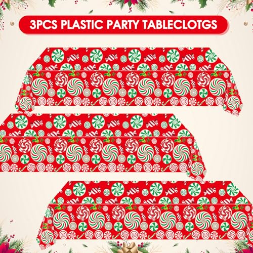 HiToJY Christmas Candyland Party Decorations - 3 Disposable Candy Theme Tablecloths