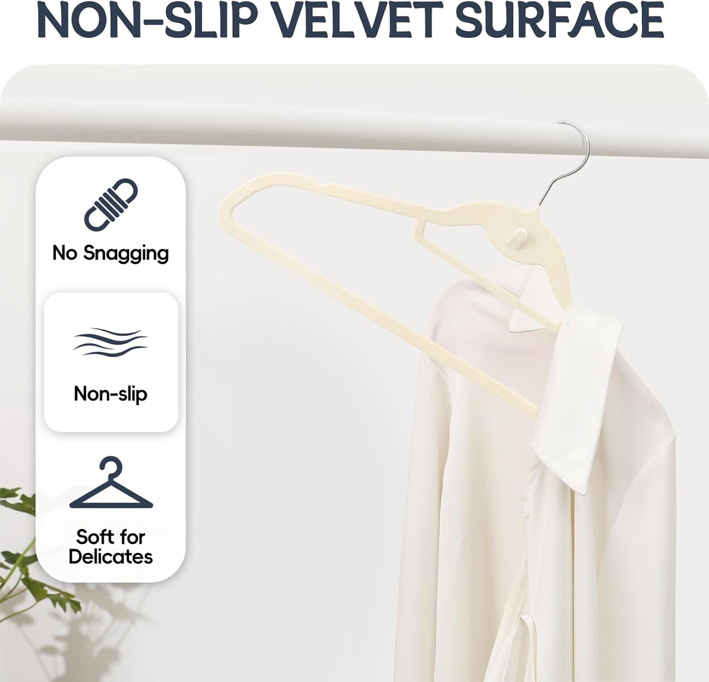 Velvet Hangers 50 Pack - Non-Slip Stackable Clothes Hangers with 360° Swivel Hooks | Ivory Felt Design