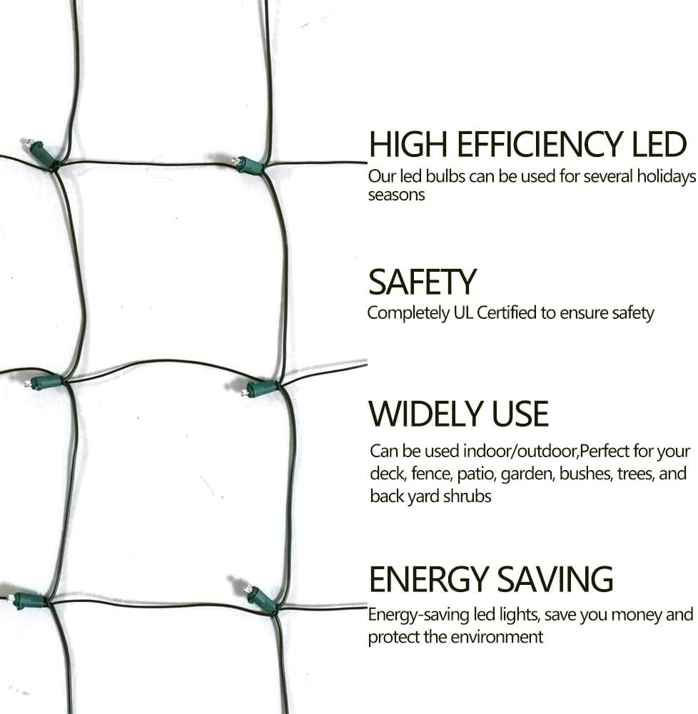Skiennix 100 LED Christmas Net Lights - 5ft x 5ft Outdoor/Indoor Mesh Decoration, Warm White