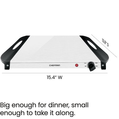 Chefman Electric Buffet Server + Warming Tray w/Adjustable Temperature & 3 Chafing Dishes, Hot Plate Perfect for Holidays, Catering, Parties, Events & Home Dinners, 14" x 14" Surface, Stainless Steel