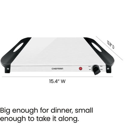 Chefman Electric Buffet Server + Warming Tray w/Adjustable Temperature & 3 Chafing Dishes, Hot Plate Perfect for Holidays, Catering, Parties, Events & Home Dinners, 14" x 14" Surface, Stainless Steel