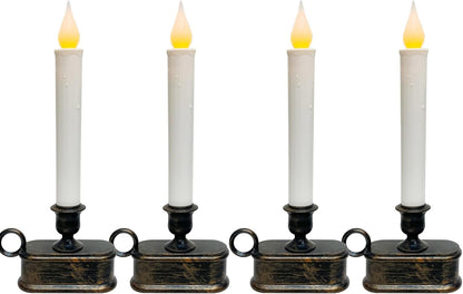 4 Pack LED Flameless Taper Candles by [Brand Name] - Dusk to Dawn Sensor, Battery Operated, Bronze Base for Christmas Home Decor