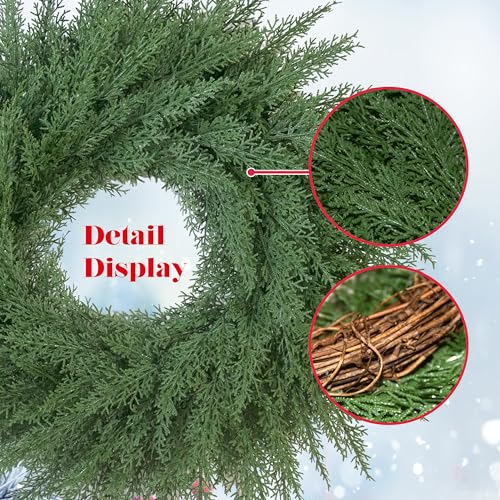 24 Inch Artificial Cedar Cypress Christmas Wreath - Lush Holiday Decor