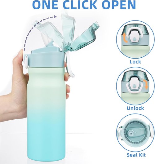 BJPKPK Insulated Water Bottle - 18oz Stainless Steel Flask with Straw & Carry Handle | Mint Color