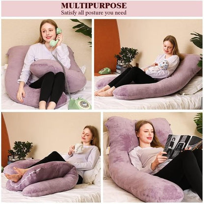 Chilling Home U-Shape Pregnancy Pillow - 55in Velvet Maternity Body Pillow in Pink for Comfortable Sleep