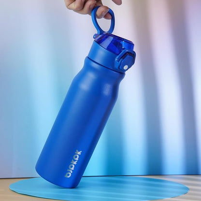 BJPKPK 25oz Insulated Water Bottle - Stainless Steel, BPA-Free, Leak-Proof, Blue with Straw
