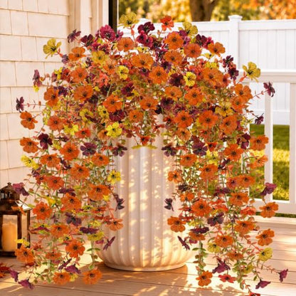 Artificial Mums for Outdoors - Full 16-Branch Fall Flower Bundles with Large Blooms - Yellow, Orange, Burgundy - Variation 2