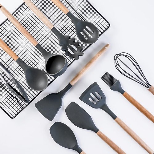 home essentials,black cooking utensils set,black kitchen set with 11 Pieces Spatula,Heat Resistant Silicone Utensils,6 Piece Sharp Knife Set, cutting boards for kitchen(19PCS Set)